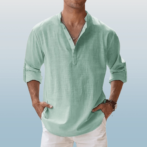 Heren Henley Shirt Linnenmix Lange Mouwen Casual 3