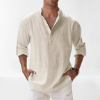 Heren Henley Shirt Linnenmix Lange Mouwen Casual 4