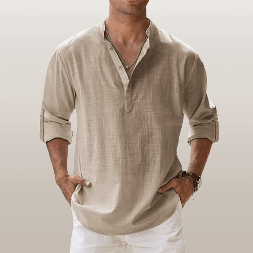 Heren Henley Shirt Linnenmix Lange Mouwen Casual 5