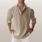 Heren Henley Shirt Linnenmix Lange Mouwen Casual 5