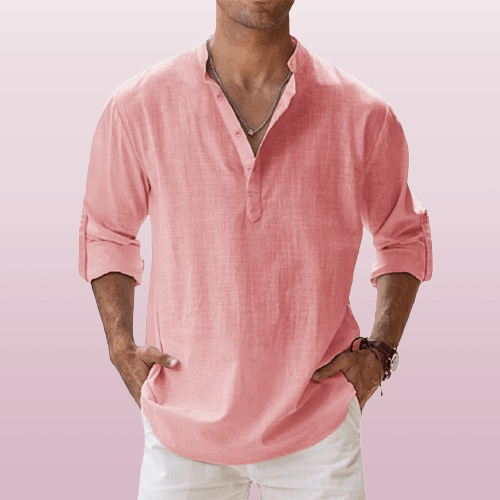Heren Henley Shirt Linnenmix Lange Mouwen Casual 6