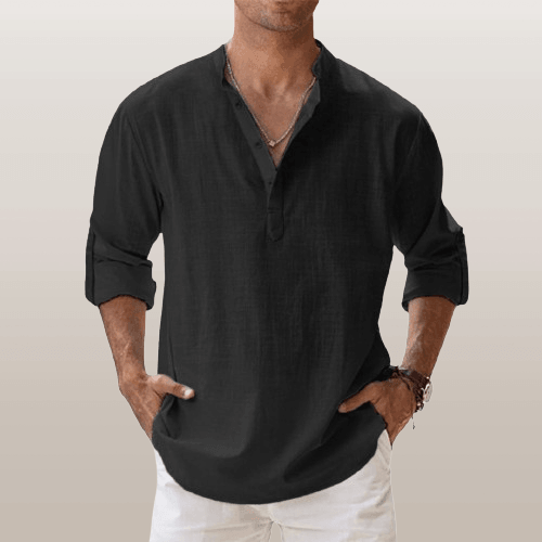 Heren Henley Shirt Linnenmix Lange Mouwen Casual 7