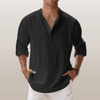 Heren Henley Shirt Linnenmix Lange Mouwen Casual 7