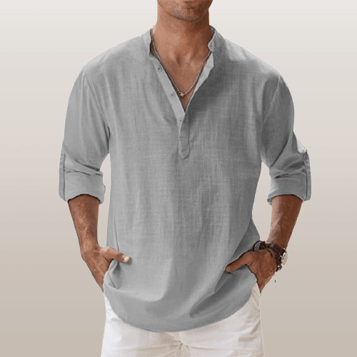 Heren Henley Shirt Linnenmix Lange Mouwen Casual 9