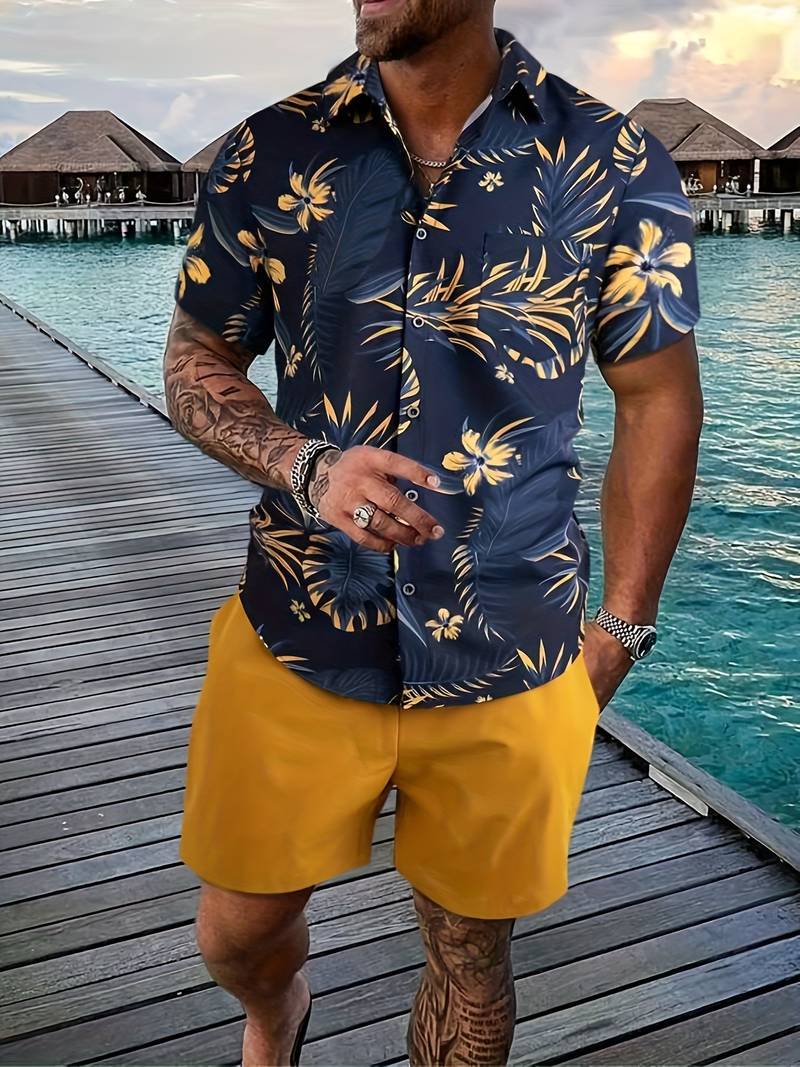 Heren Overhemd Korte Mouwen Polyester Tropisch Bloemenprint 0