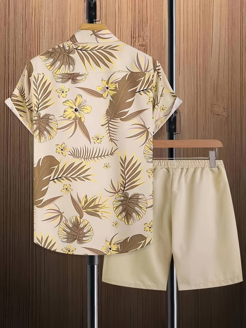 Heren Overhemd Korte Mouwen Polyester Tropisch Bloemenprint 2