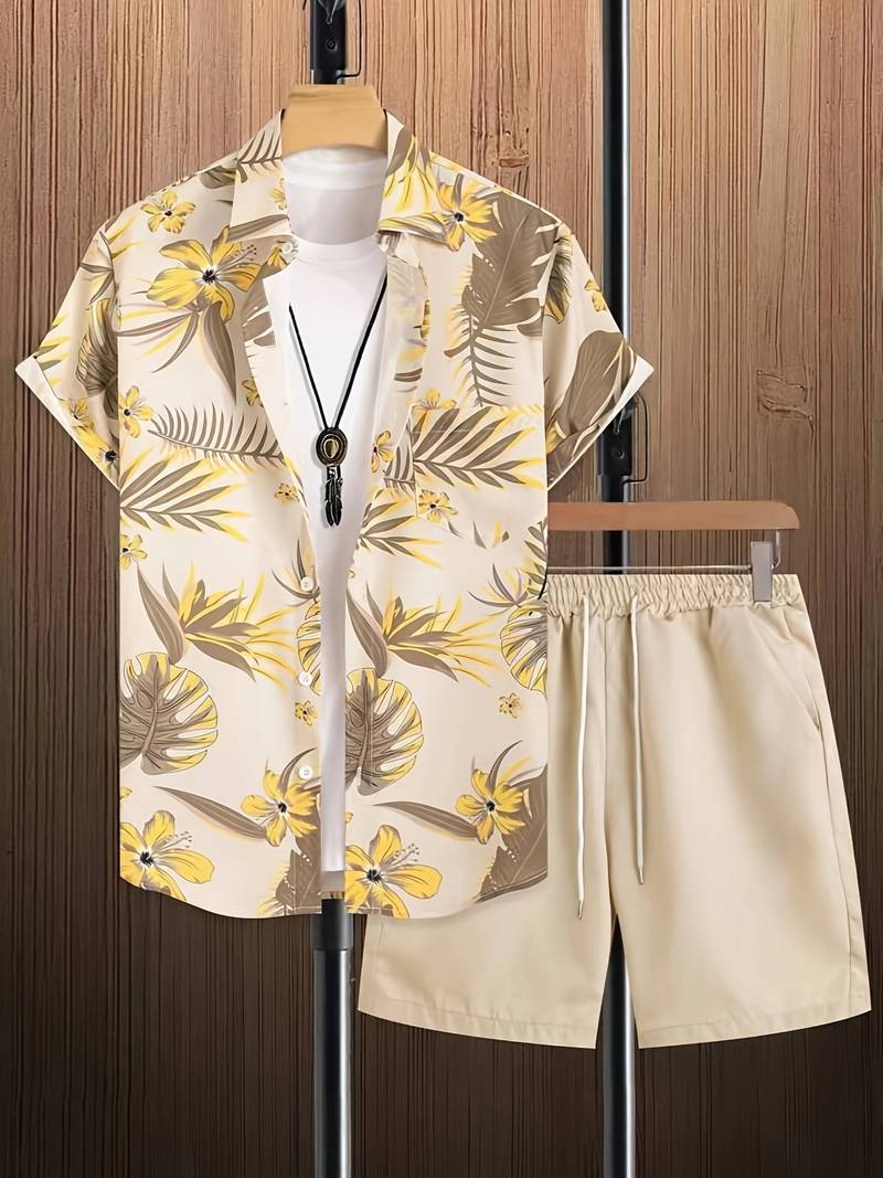 Heren Overhemd Korte Mouwen Polyester Tropisch Bloemenprint 3