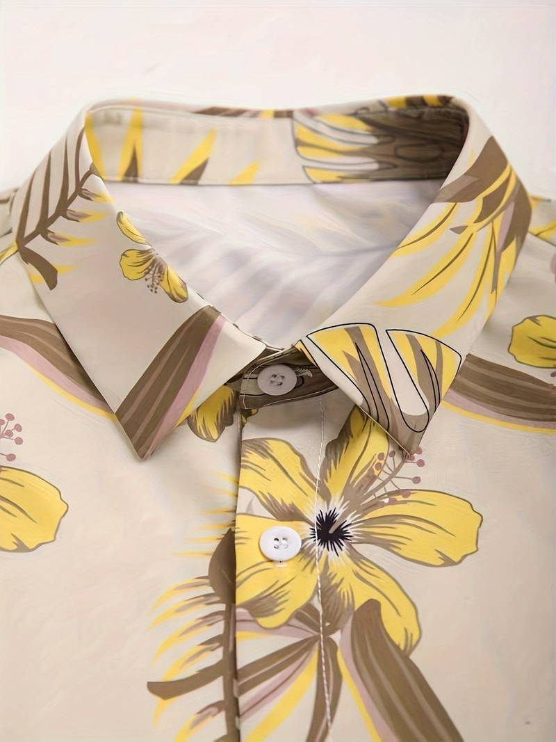 Heren Overhemd Korte Mouwen Polyester Tropisch Bloemenprint 4