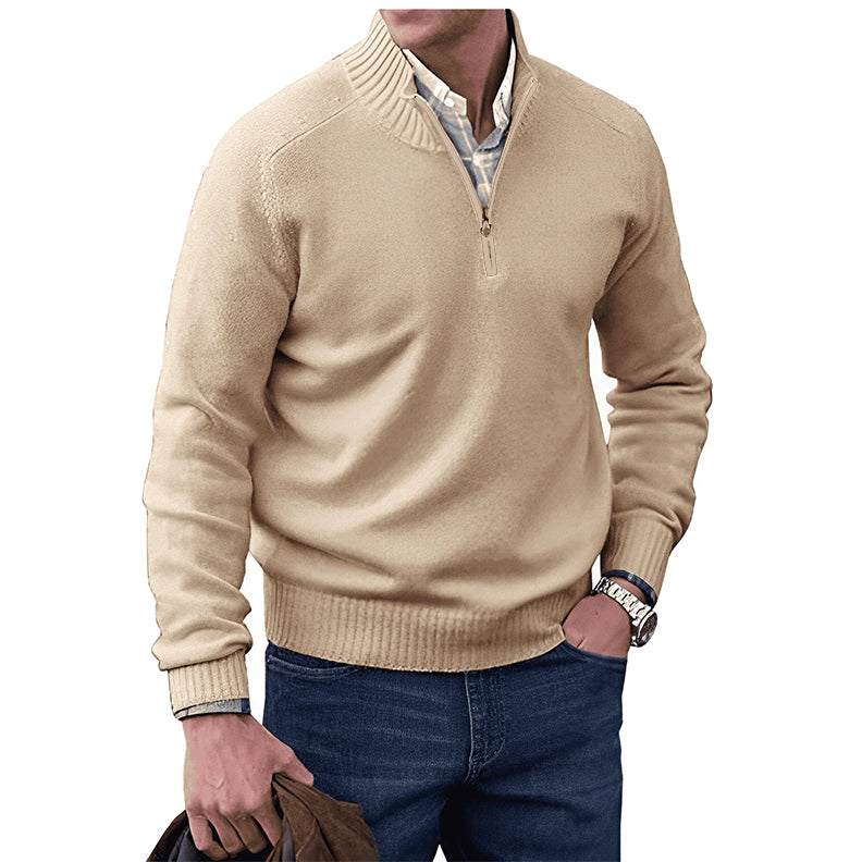 Heren Pullover Half Zip Katoen Met Hoog Halsausschnitt 0