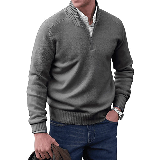 Heren Pullover Half Zip Katoen Met Hoog Halsausschnitt 1