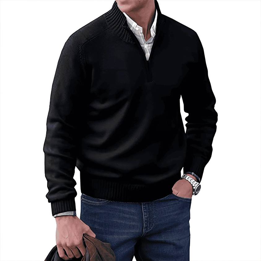 Heren Pullover Half Zip Katoen Met Hoog Halsausschnitt 2
