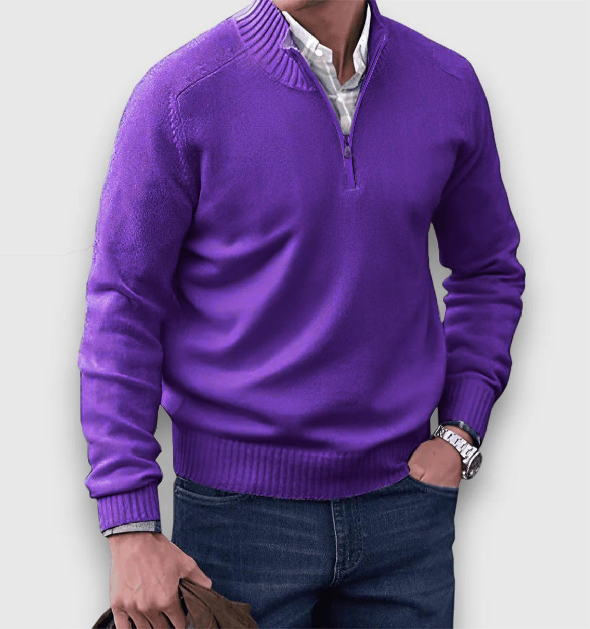 Heren Pullover Half Zip Katoen Met Hoog Halsausschnitt 4