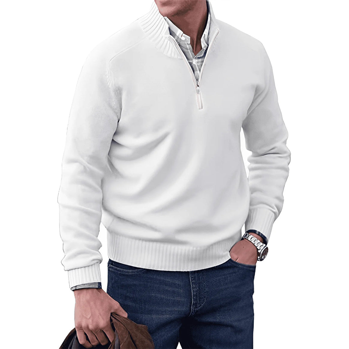 Heren Pullover Half Zip Katoen Met Hoog Halsausschnitt 8