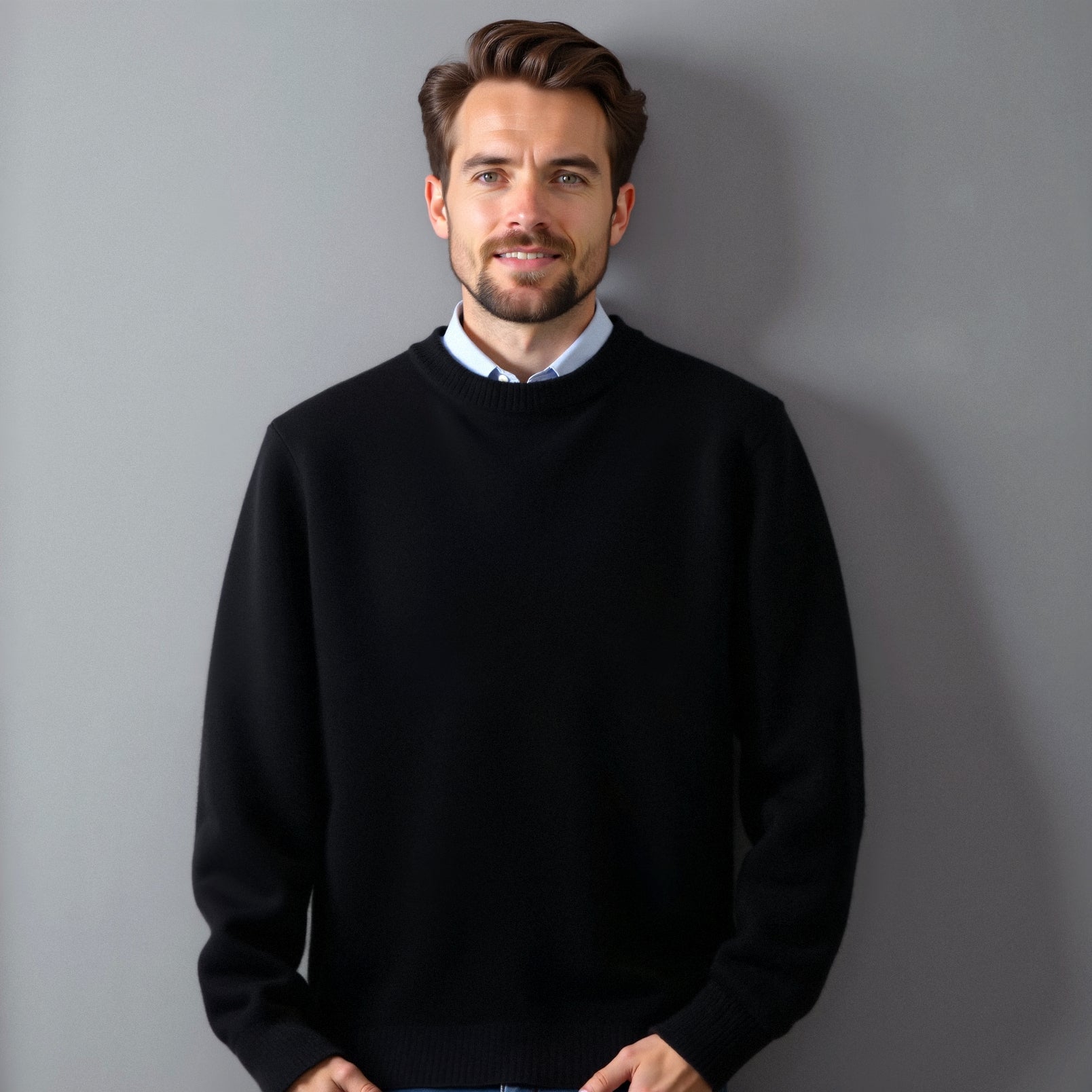 Heren Pullover Wollen Trui Zwart 6