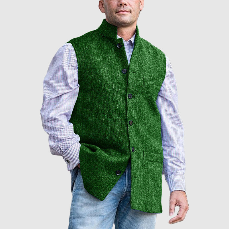 Heren Vest Met Rits Polyester Opstaande Kraag Grijs 1