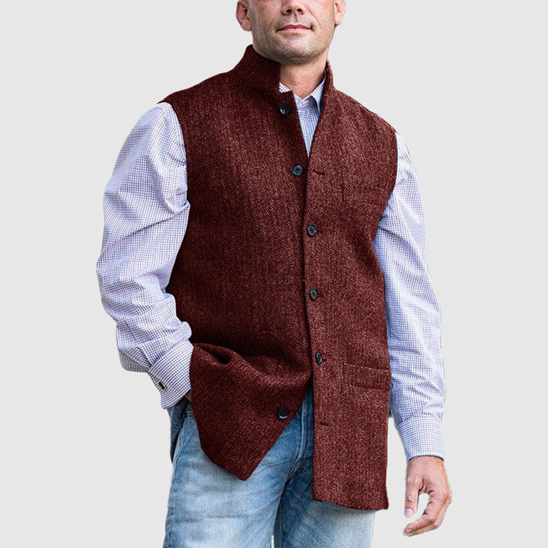 Heren Vest Met Rits Polyester Opstaande Kraag Grijs 2