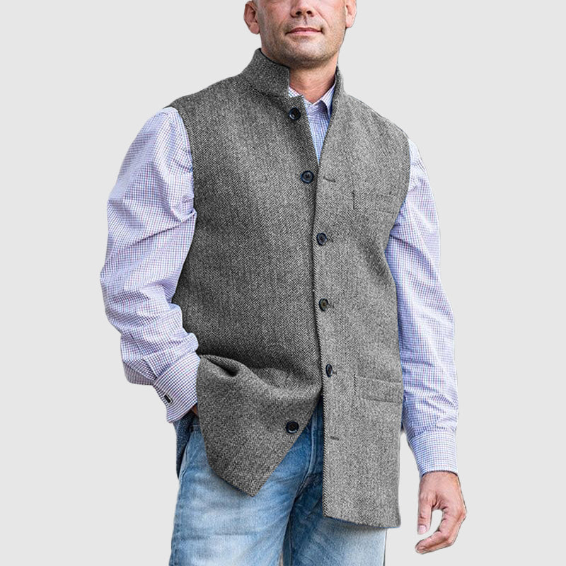 Heren Vest Met Rits Polyester Opstaande Kraag Grijs 3