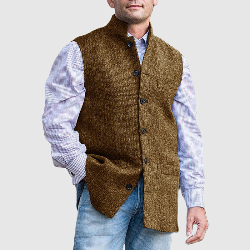 Heren Vest Met Rits Polyester Opstaande Kraag Grijs 4