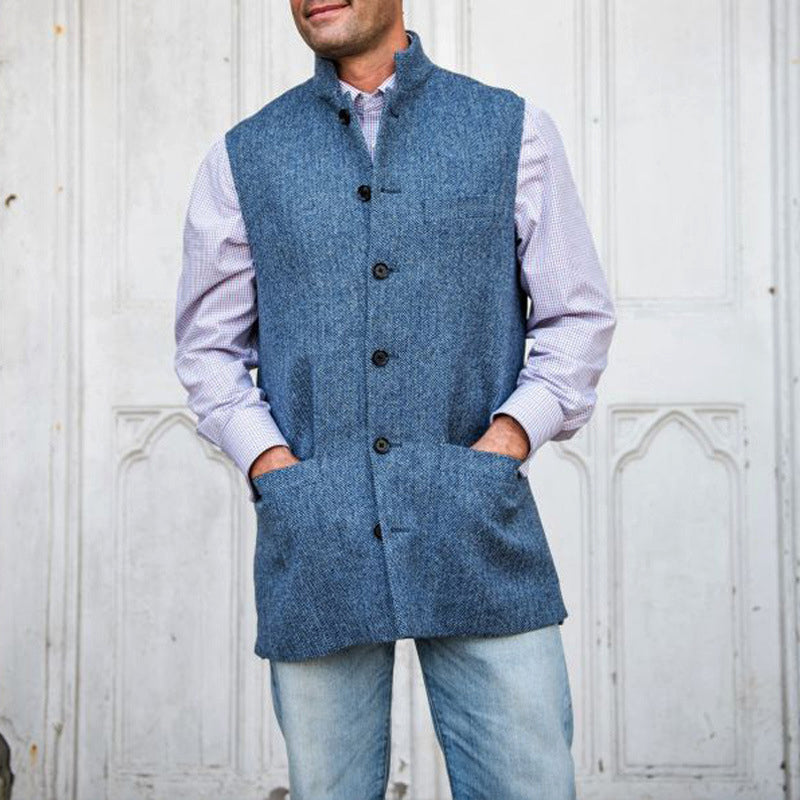 Heren Vest Met Rits Polyester Opstaande Kraag Grijs 5