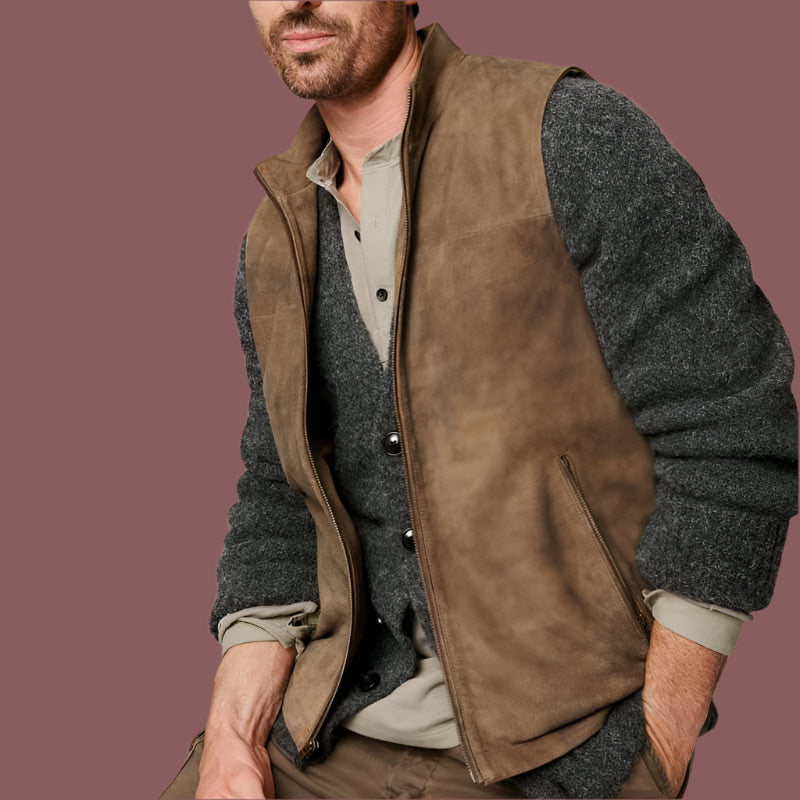 Heren Vest Met Rits Suède-Like Stof Casual 1