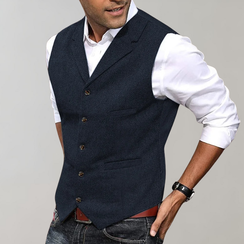 Heren Vest Slim Fit Herringbone Vezelmix 3