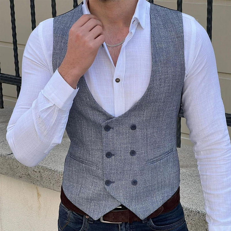 Heren Vest Wolmix Slim Fit Dubbelgeknopt 0