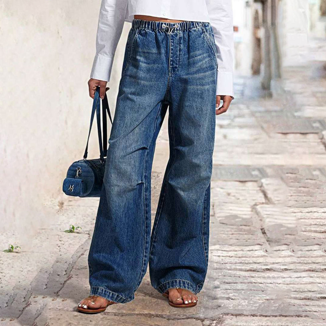 Heren Wide Leg Jeans Katoen met Touwtjes 0