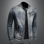 Heren spijkerjack - Slim fit - Mandarijnkraag - Ritsaccenten - Duurzame stiksels 0