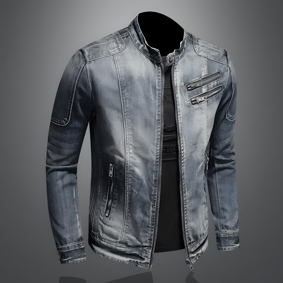 Heren spijkerjack - Slim fit - Mandarijnkraag - Ritsaccenten - Duurzame stiksels 0