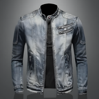 Heren spijkerjack - Slim fit - Mandarijnkraag - Ritsaccenten - Duurzame stiksels 1