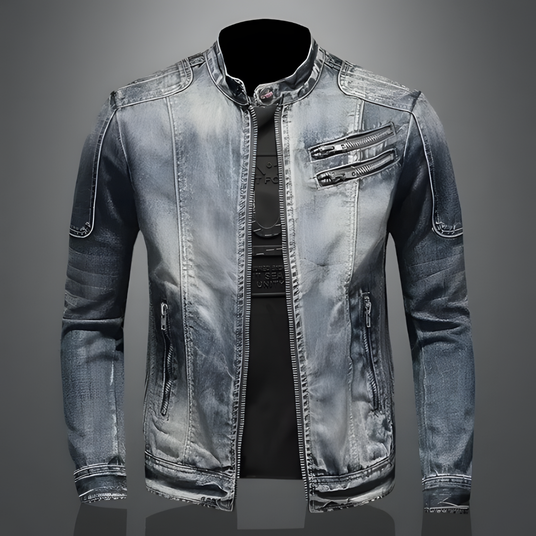 Heren spijkerjack - Slim fit - Mandarijnkraag - Ritsaccenten - Duurzame stiksels 1