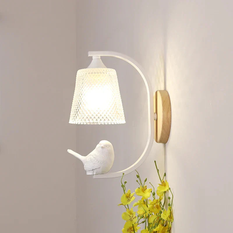 BirdLuxe - Elegante Wandlamp met Vogelontwerp – Hout en Glas voor Slaapkamer