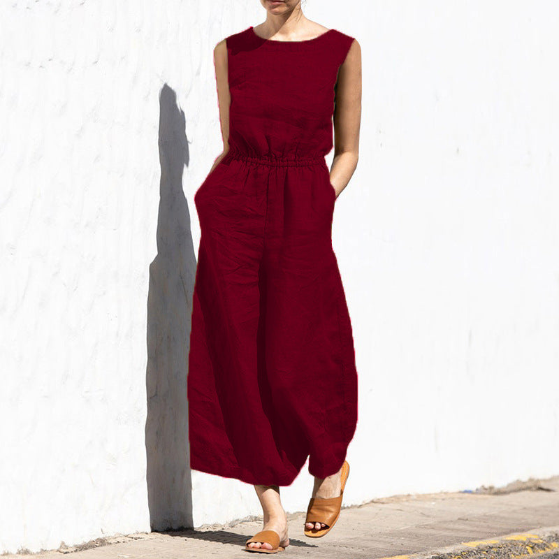 Hoge Taille Mouwloze Losse Jumpsuit