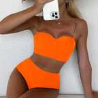 Hoge Taille Gevoerde Bikini Set Dames met Kettingbanden 1