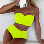 Hoge Taille Gevoerde Bikini Set Dames met Kettingbanden 10