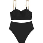Hoge Taille Gevoerde Bikini Set Dames met Kettingbanden 5