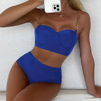 Hoge Taille Gevoerde Bikini Set Dames met Kettingbanden 7