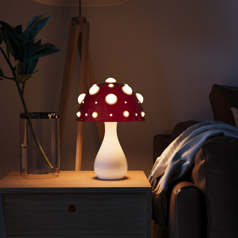 Luma LED Tafellamp Dimbaar Warmwit Licht Amanita Paddenstoel Design Met Kabel En Draadloos Opladen