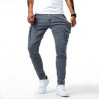 Stretch Denim Cargo Broek voor Mannen met Verstelbare Taille en Functionele Zakken