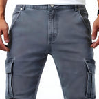 Stretch Denim Cargo Broek voor Mannen met Verstelbare Taille en Functionele Zakken