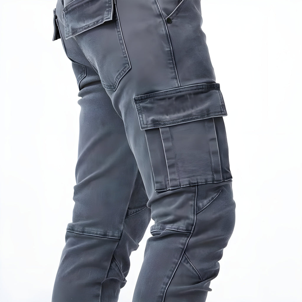 Stretch Denim Cargo Broek voor Mannen met Verstelbare Taille en Functionele Zakken