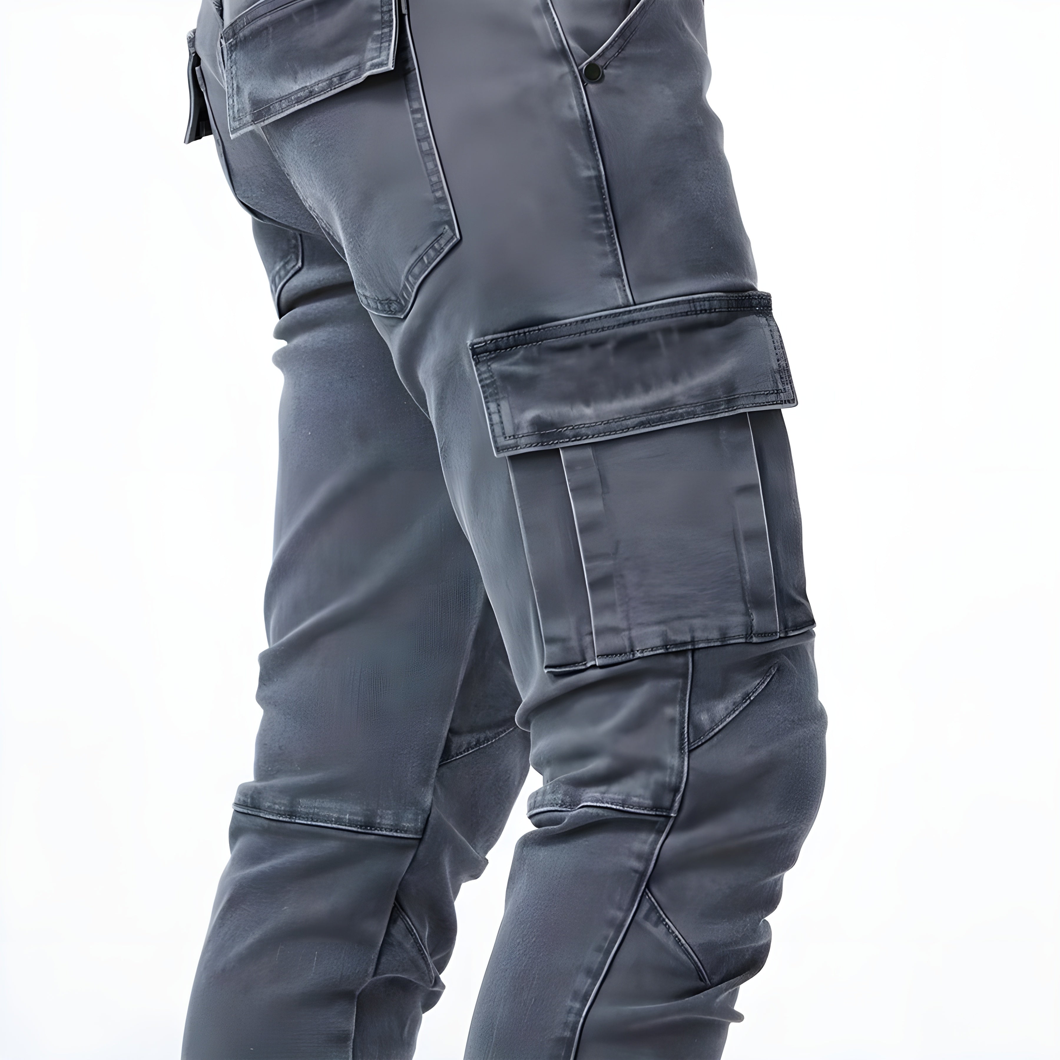 Stretch Denim Cargo Broek voor Mannen met Verstelbare Taille en Functionele Zakken