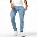 Stretch Denim Cargo Broek voor Mannen met Verstelbare Taille en Functionele Zakken