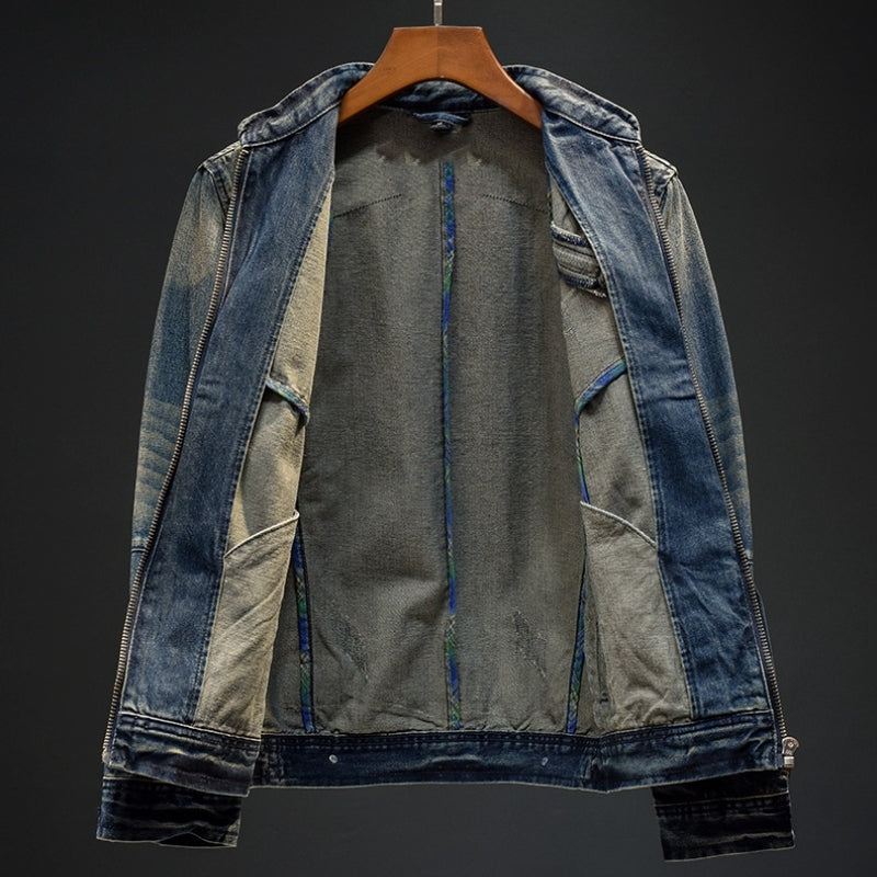 Retro Spijkerjack Voor Mannen Met Rits En Tijdloos Design Voor Casual En Outdoor Stijl