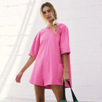 Dames Oversized Romper Zachte Katoenmix Elleboogmouw Casual Relaxed Fit Ideaal Voor Loungewear En Casual Uitjes