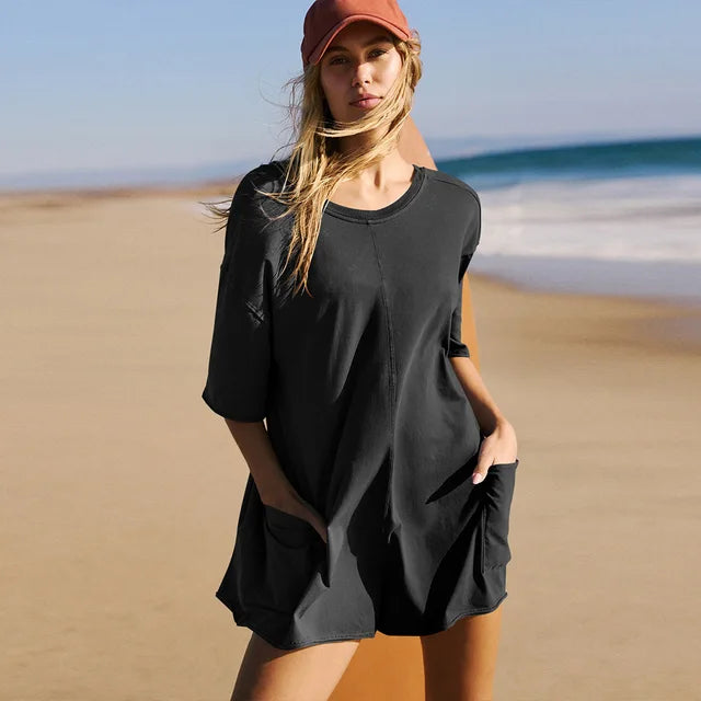 Dames Oversized Romper Zachte Katoenmix Elleboogmouw Casual Relaxed Fit Ideaal Voor Loungewear En Casual Uitjes