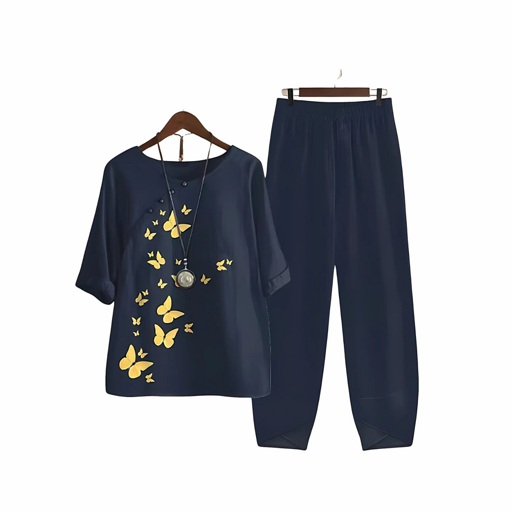 Dames Blouse en Broek Set met Print – Tweedelig Zomerpak | Luchtige, Comfortabele & Stijlvolle Outfit