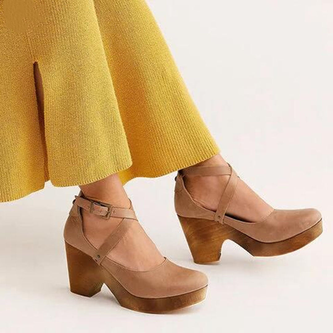 Wedge Hak Schoenen Dames Gesloten Neus Enkelsluiting Leren