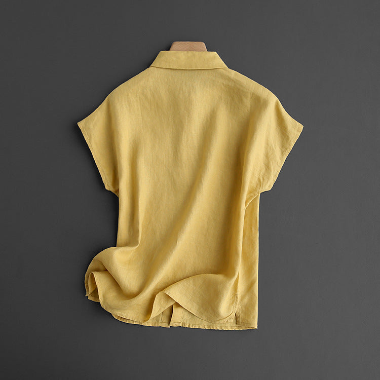 Korte Mouwen Linnen Shirt Heren met Losse Pasvorm en Ronde Hals 6
