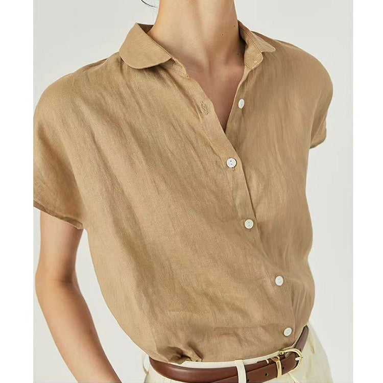 Korte Mouwen Linnen Shirt Heren met Losse Pasvorm en Ronde Hals 7